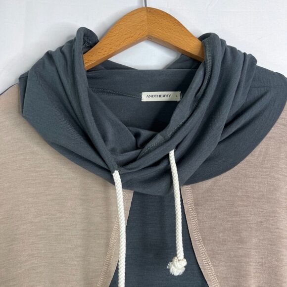And The Why Drawstring Cowl Neck Color Block Long Sleeve Lightweight Top Size LG - Picture 3 of 10